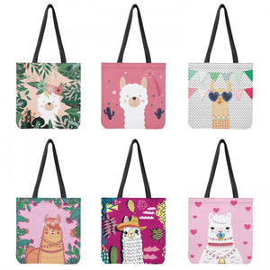 Alpaca Print Women Shoulder Bag Large Capacity Foldable Girl Shopping Bag