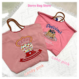 Donut Pattern Women Travel Tote Handbag Large Shopping Bags Cartoon Embroidery