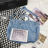 Denim Bag Wide Shoulder Strap Denim Tote Bag Casual Handbag For Women