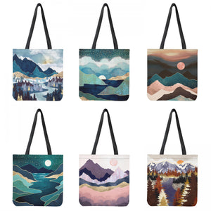 Abstract Mountain Water Landscape Tote Bag Customizable Girl Gift Bag