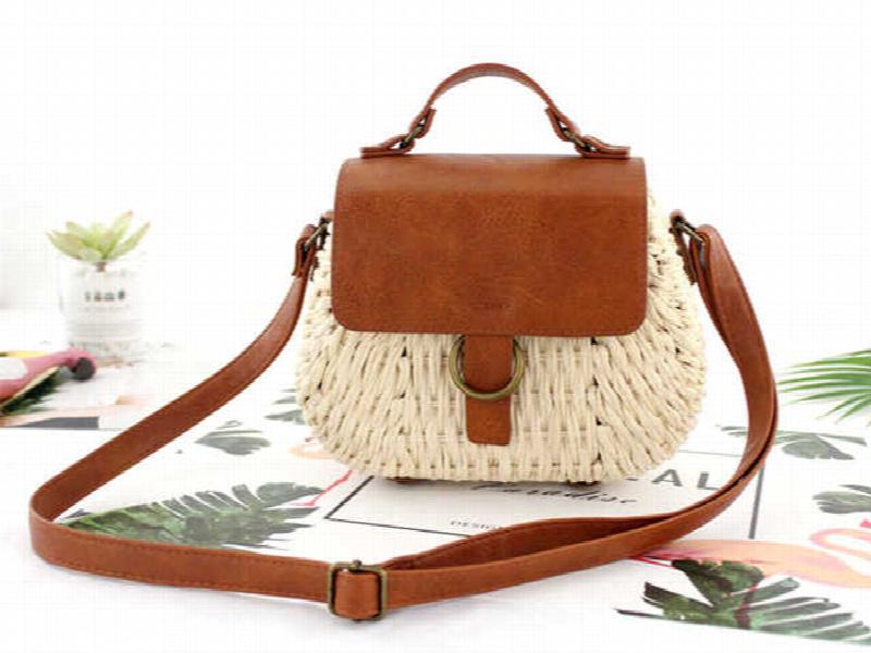 Vintage Straw Bag Pig Crossbody Beach Bag Casual Weaving Handbags
