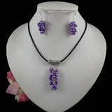 Black Leather Baroque Freshwater Pearl Necklace Earrings Set