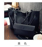 2Pcs Women's Bag Plain Tote Set Pink Grey Brown Clutch Lychee P