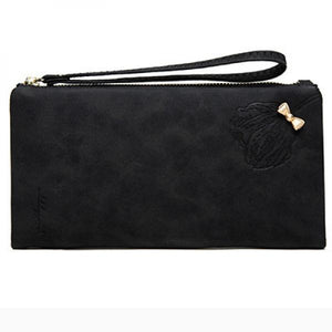 Women's Long Wallet Frosted Zipper Bow Large Capacity Wallet