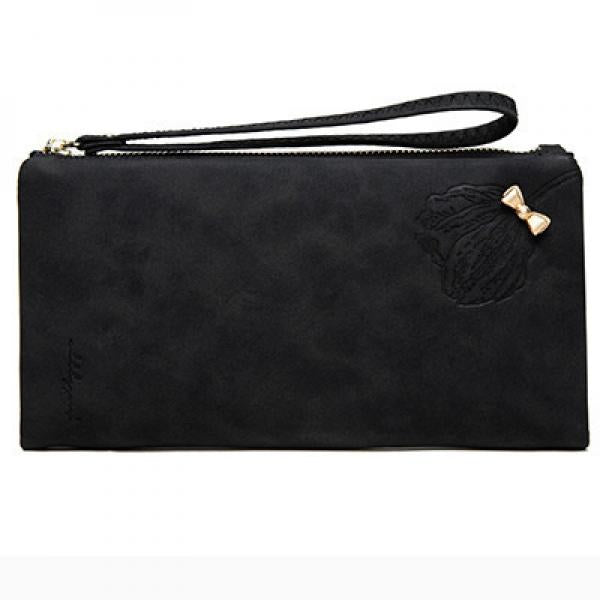 Women's Long Wallet Frosted Zipper Bow Large Capacity Wallet