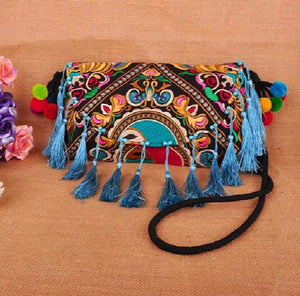 Ethnic Embroidery Canvas Messenger Shoulder Bag Tassel Women Bag
