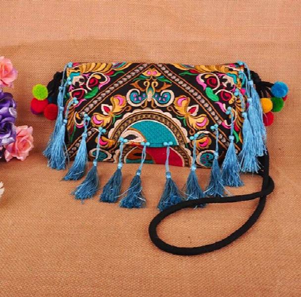 Ethnic Embroidery Canvas Messenger Shoulder Bag Tassel Women Bag
