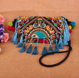 Ethnic Embroidery Canvas Messenger Shoulder Bag Tassel Women Bag
