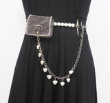 Mini PVC Rhinestone Waist Bag Women Fanny Packs Street Pearl Chain Chest Bag