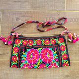 Embroidery Pattern Shoulder Bag with Pompon, Small Crossbody Bag