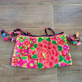 Embroidery Pattern Shoulder Bag with Pompon, Small Crossbody Bag