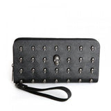 Skull Rivet Wristlet Wallet Long Zip Handbag for Women