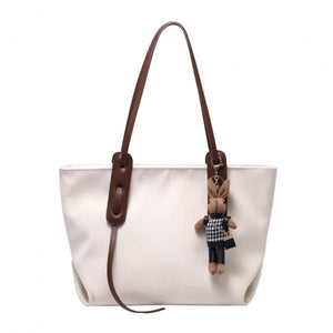 Corduroy Tote Shoulder Bag Beige High Classic Handbag