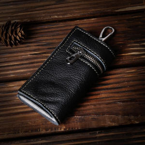 Leather Zipper Key Wallets Men Women Head Layer Cowhide Key Holder