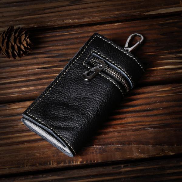 Leather Zipper Key Wallets Men Women Head Layer Cowhide Key Holder