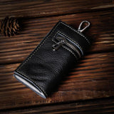 Leather Zipper Key Wallets Men Women Head Layer Cowhide Key Holder