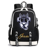 Jesus Cartoon USB Backpack School Bag for Boys and Girls