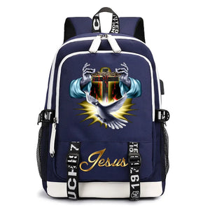 Jesus Cartoon USB Backpack Boy Girl School Bag