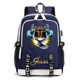 Jesus Cartoon USB Backpack Boy Girl School Bag