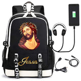 Jesus Cartoon USB Backpack School Bag for Boys and Girls