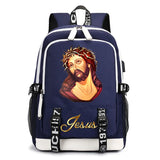 Jesus Cartoon USB Backpack School Bag for Boys and Girls