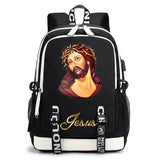 Jesus Cartoon USB Backpack School Bag for Boys and Girls