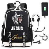 Jesus Cartoon USB Backpack School Bag Notebook Travel Bag