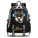 Jesus Cartoon USB Backpack Boy Girl School Bag