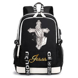 Jesus Cartoon USB Backpack School Bag Notebook Travel Bag