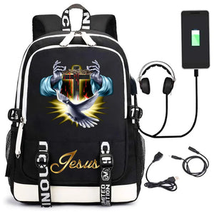 Jesus Cartoon USB Backpack Boy Girl School Bag