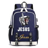 Jesus Cartoon USB Backpack School Bag Notebook Travel Bag