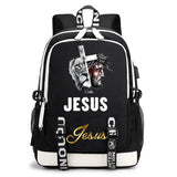 Jesus Cartoon USB Backpack School Bag Notebook Travel Bag