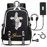 Jesus Cartoon USB Backpack School Bag Notebook Travel Bag