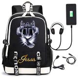 Jesus Cartoon USB Backpack School Bag for Boys and Girls