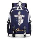 Jesus Cartoon USB Backpack School Bag Notebook Travel Bag