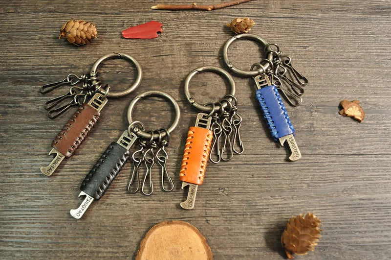 Cowhide Leather Vintage Key Ring Wallets Smart Key Holder Organizer