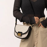 Geometric Print Leather Saddle Bag for Women