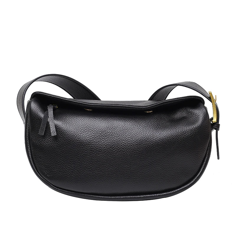 Wide Strap Cowhide Female Messenger Bag
