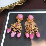 Plating Heavy Pink Shoulder Earrings Sweater Chain Set