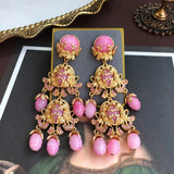 Plating Heavy Pink Shoulder Earrings Sweater Chain Set