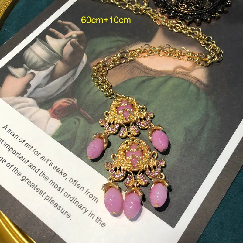 Plating Heavy Pink Shoulder Earrings Sweater Chain Set