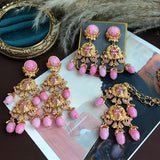 Plating Heavy Pink Shoulder Earrings Sweater Chain Set