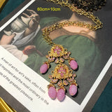 Plating Heavy Pink Shoulder Earrings Sweater Chain Set