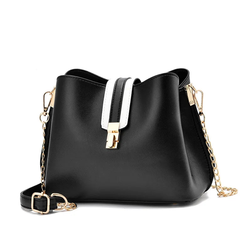 LNS Chains Bucket Bag Women PU Leather Shoulder Bag Lady Crossbody Bag
