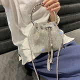Crystal Rhinestone Shoulder Bag Women Silver Clutch Purse Evening Banquet Bag
