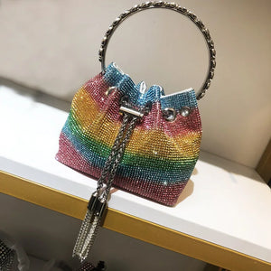 Crystal Rhinestone Shoulder Bag Women Silver Clutch Purse Evening Banquet Bag