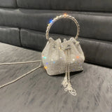 Crystal Rhinestone Shoulder Bag Women Silver Clutch Purse Evening Banquet Bag