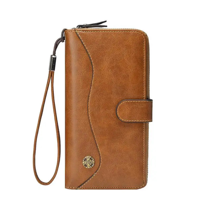 Men's PU Leather Clutch Wallet Zipper Large Capacity Hand Strap