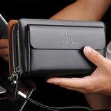 Men's Double Zipper Clutch Bag Leather Long Purse Organizer Wallet
