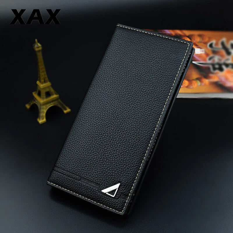 Men's Long 3 Fold Soft Skin Wallet Multi-Card Clip Metal 013